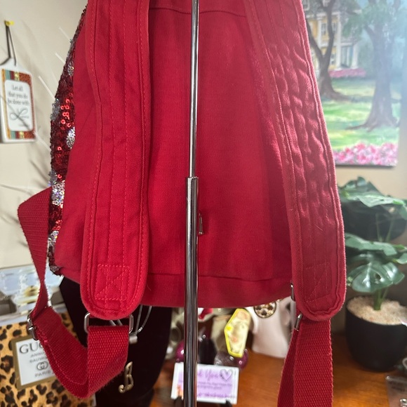 Disney Red/Silver Sequin Backpack Comes with Minnie Pursepillow 💕 GUC - Picture 3 of 11